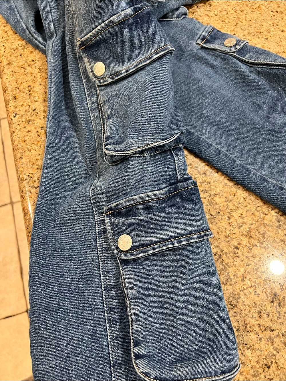 Forever 21 Womens 28 Cargo Flare Jeans High Rise Stretch Y2K Utility Blue Denim - Picture 10 of 10